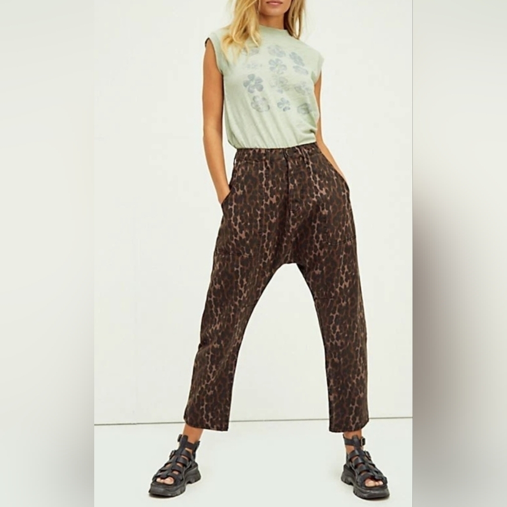 Free People One Teaspoon Printed Sinners Jeans Sz 26 Harem Barrel Leopard Print